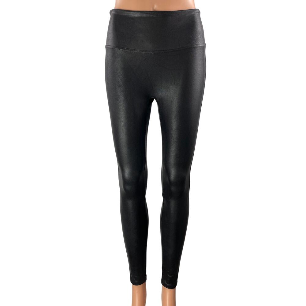 Spanx Women's Black Faux Leather Vegan High Rise Yoga Leggings Pants Size M